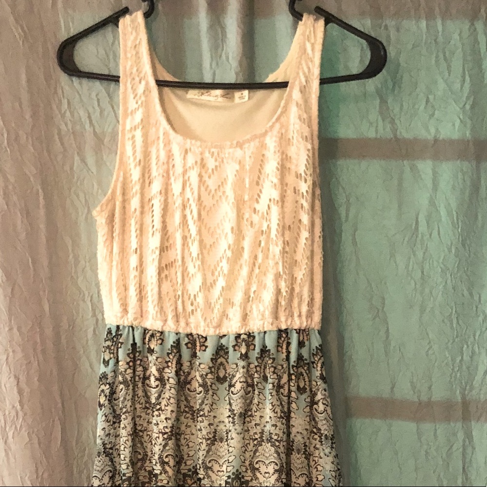 Floor Length Mesh Overlay Top Maxi Dress